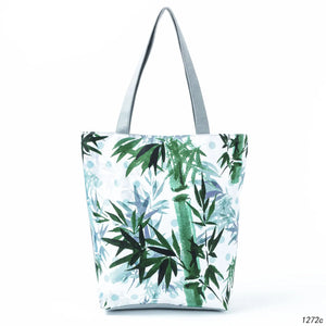 Chinese Bamboo Print Shoulder Bag Women Large Eco Reusable Shopping