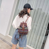 Chinese Classic Vintage Print Canvas Backpack for Women Girls School Travel