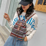 Chinese Classic Vintage Print Canvas Backpack for Women Girls School Travel