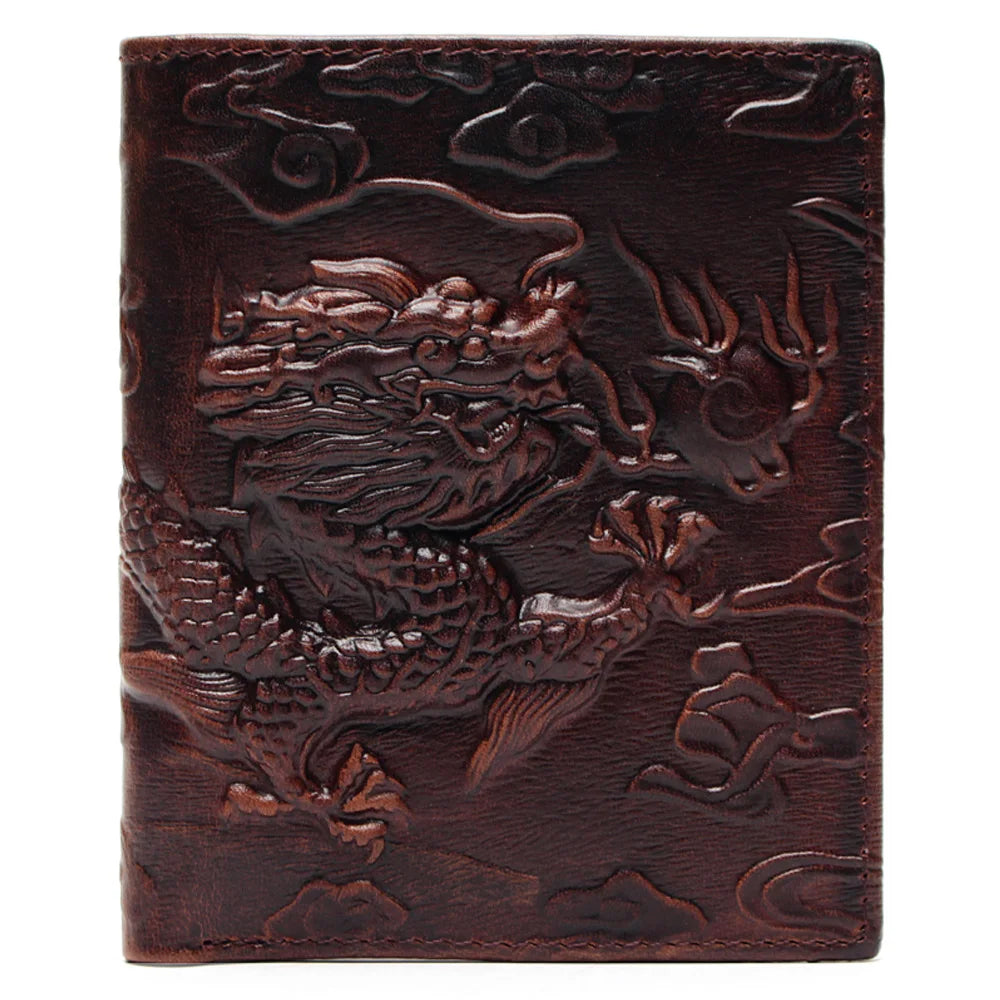 Chinese Dragon Wallet Vintage Leather Men's Unique Pattern Male Folding