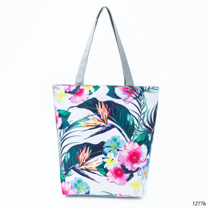 Chinese Leaf Shoulder Bag Women Floral Printed Polyester Summer Beach Shopping