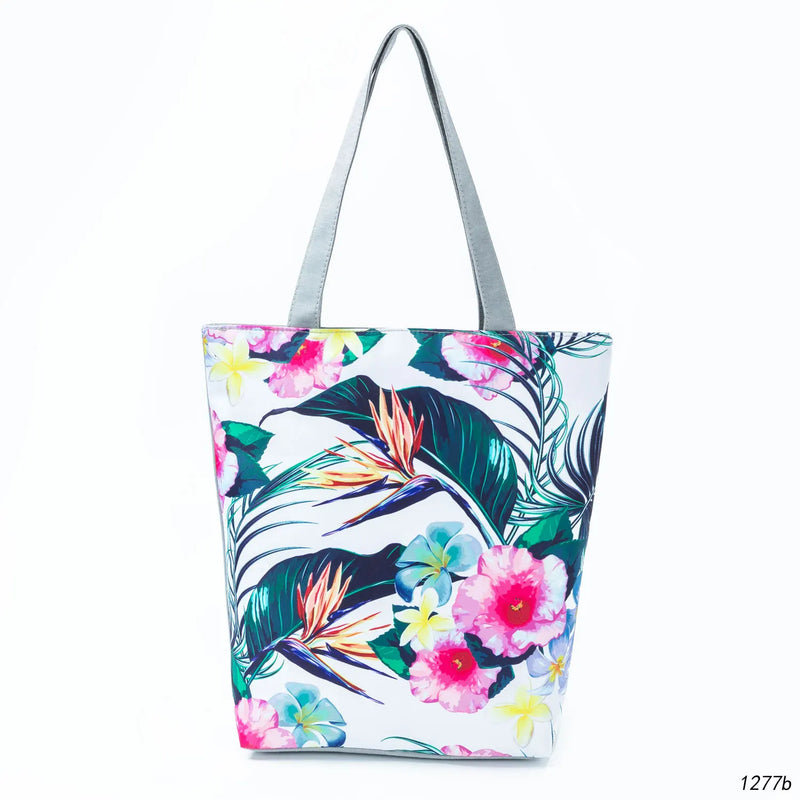Chinese Leaf Shoulder Bag Women Floral Printed Polyester Summer Beach Shopping
