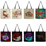 Chinese Fish Print Women's Shoulder Bag High Capacity Travel Handbag