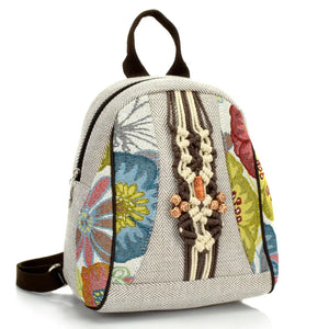 Chinese National Women Backpack Vintage Printed Hand-woven Shoulder Bag