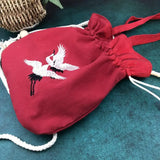 Chinese Embroidery Drawstring Cotton Linen Diagonal Bag Hanfu Accessory