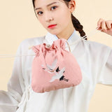Chinese Embroidery Drawstring Cotton Linen Diagonal Bag Hanfu Accessory