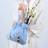 Chinese Embroidery Drawstring Cotton Linen Diagonal Bag Hanfu Accessory