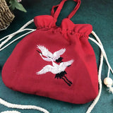 Chinese Embroidery Drawstring Cotton Linen Diagonal Bag Hanfu Accessory