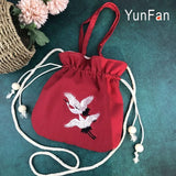 Chinese Embroidery Drawstring Cotton Linen Diagonal Bag Hanfu Accessory