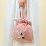 Chinese Embroidery Drawstring Cotton Linen Diagonal Bag Hanfu Accessory