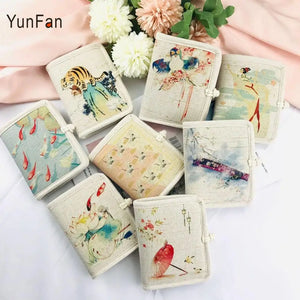 Chinese Style Women's Fabric Wallet Disc Buckle Short Linen Material