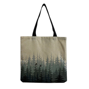 Chinese Style Pine Forest Print Female Shopping Bags Shoulder Bag Large Capacity
