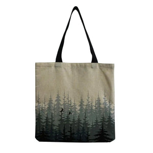 Chinese Style Pine Forest Print Female Shopping Bags Shoulder Bag Large Capacity