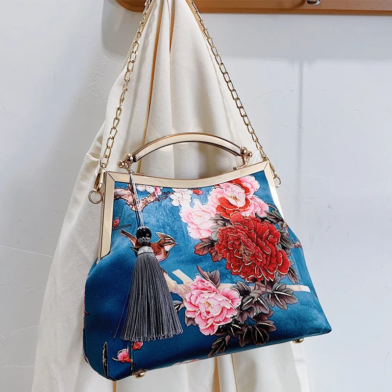 Chinese Style Vintage Print Cheongsam Crossbody Bag Women Purse Handbag