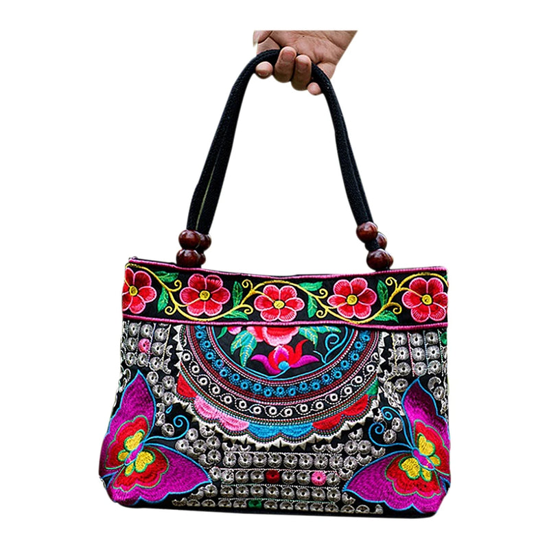 Embroidered Ethnic Summer Flowers Women Handbag Tote Shoulder Bag Cross-body