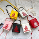 Chinese Take-Out Box Crossbody Bag Tower Print Shoulder Bag
