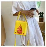 Chinese Take-Out Box Crossbody Bag Tower Print Shoulder Bag