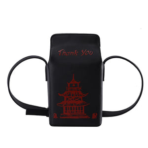 Chinese Takeout Box Purse Shoulder Bag Milk Carton Clutch Handbag for Women