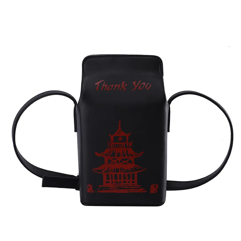 Chinese Takeout Box Purse Shoulder Bag Milk Carton Clutch Handbag for Women