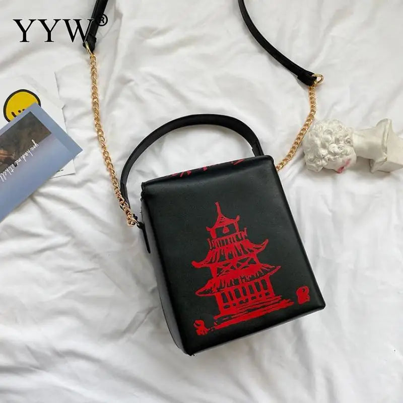 Chinese Takeout Box Purse Pu Leather Women Handbag Novelty Crossbody Bag