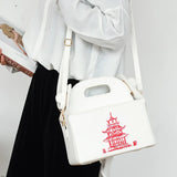 Chinese Takeout Box Tower Print Handbag Novelty Girl Shoulder Bag Totes Purse