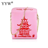 Chinese Takeout Box Tower Print Pu Leather Ladies Handbag Novelty Women Girl