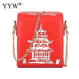 Chinese Takeout Box Tower Print Pu Leather Ladies Handbag Novelty Women Girl