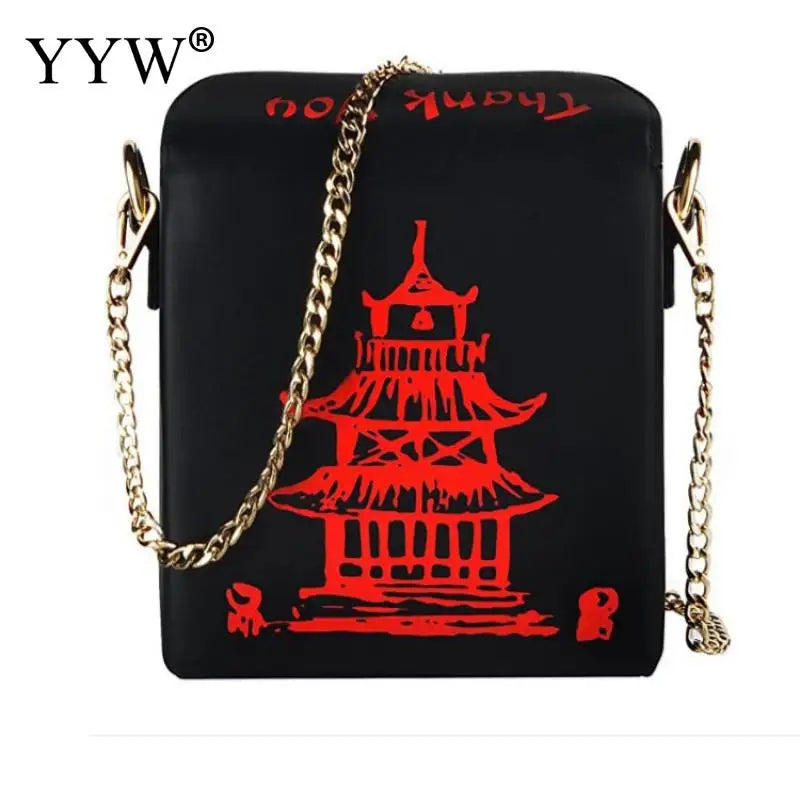 Chinese Takeout Box Tower Print Pu Leather Ladies Handbag Novelty Women Girl