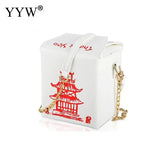 Chinese Takeout Box Tower Print Pu Leather Ladies Handbag Novelty Women Girl