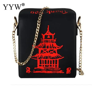 Chinese Takeout Box Tower Print Pu Leather Ladies Handbag Novelty Women Girl