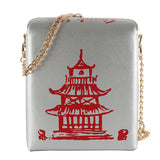 Chinese Traditional Tower Printed Shoulder HandBag Chain Bag Travel PU Square