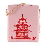 Chinese Traditional Tower Printed Shoulder HandBag Chain Bag Travel PU Square