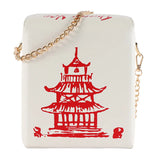Chinese Traditional Tower Printed Shoulder HandBag Chain Bag Travel PU Square