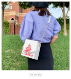 Chinese Traditional Tower Printed Shoulder HandBag Chain Bag Travel PU Square