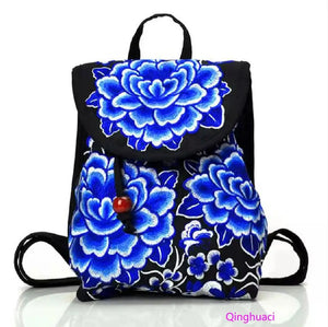 Chinese Vintage Embroidered Women Backpack Ethnic Travel Handbag