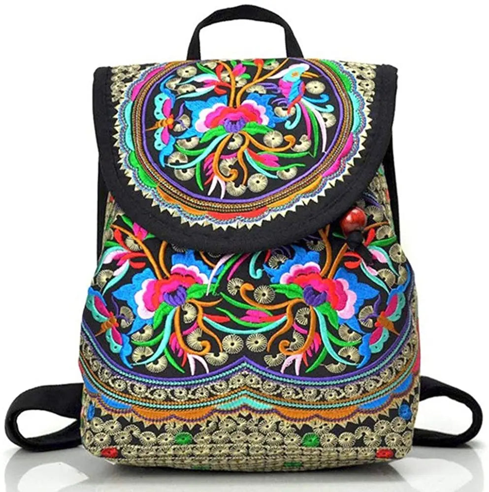 Chinese Vintage Embroidered Women Backpack Ethnic Travel Handbag
