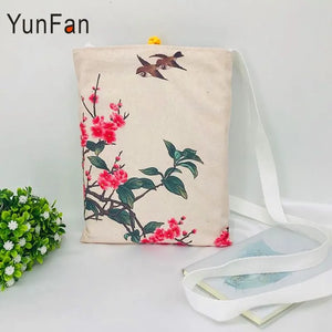 Chinese Ethnic Female Bag Digital Print Cotton Women's Shoulder Retro Small Bag