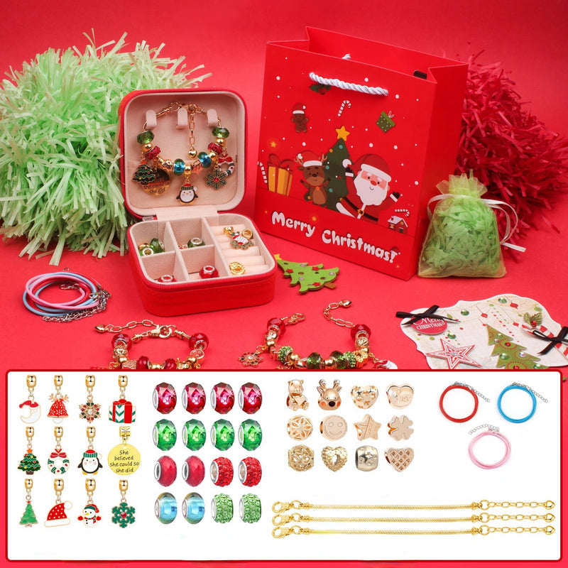 Kids Christmas Bracelet Kit - DIY Jewelry Making Set with Charms & Beads