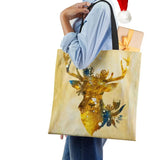 Christmas Deer Canvas Shoulder Bag Women Casual Shopper