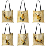 Christmas Deer Canvas Shoulder Bag Women Casual Shopper