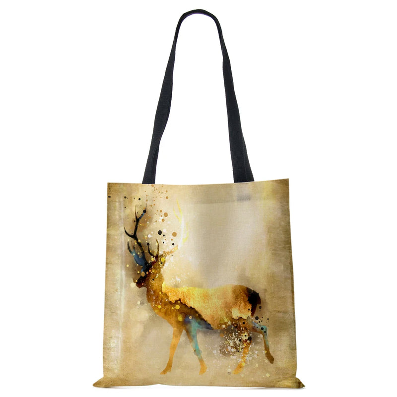 Christmas Deer Canvas Shoulder Bag Women Casual Shopper