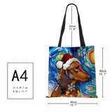 Christmas Dog Canvas Shopper Tote Bag Harajuku Women Reusable Shoulder Bag