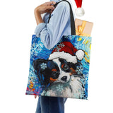 Christmas Dog Cat Canvas Shopper Bag Harajuku Women Reusable Shoulder B