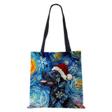 Christmas Dog Cat Canvas Shopper Bag Harajuku Women Reusable Shoulder B