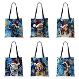 Christmas Dog Cat Canvas Shopper Bag Harajuku Women Reusable Shoulder B