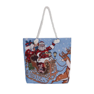 Christmas Elk Women Canvas Shoulder Bag Paint Casual Shopper Reusable Handbag