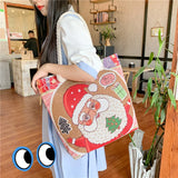 Christmas Elk Women Canvas Shoulder Bag Paint Casual Shopper Reusable Handbag