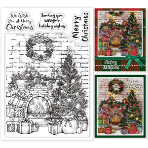 Christmas Fireplace Clear Stamp Garland Retro Wall Silicone Stamps