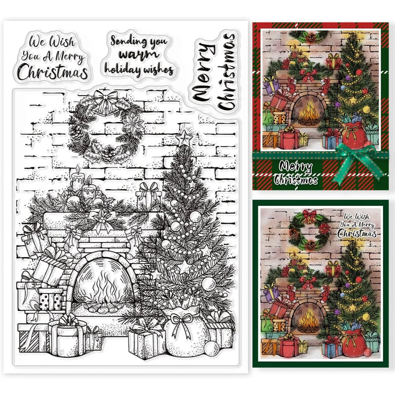 Christmas Fireplace Clear Stamp Garland Retro Wall Silicone Stamps