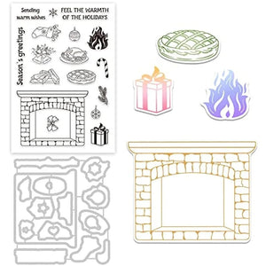 Christmas Fireplace Dies & Stamps Set w/ Socks Bells